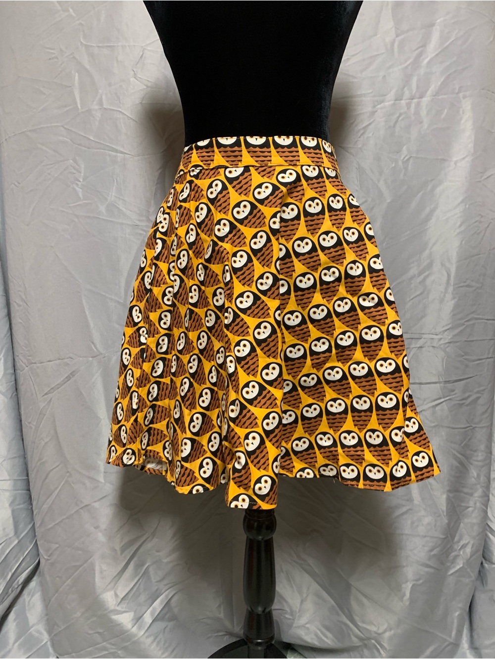 Retrolicious Yellow & Black Owl Print Circle Skirt